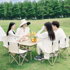 折疊桌椅便攜式桌子鋁合金蛋卷桌野餐露營燒烤裝備用品套裝MH 大號方桌五件套-方桌4把大號椅子收納包